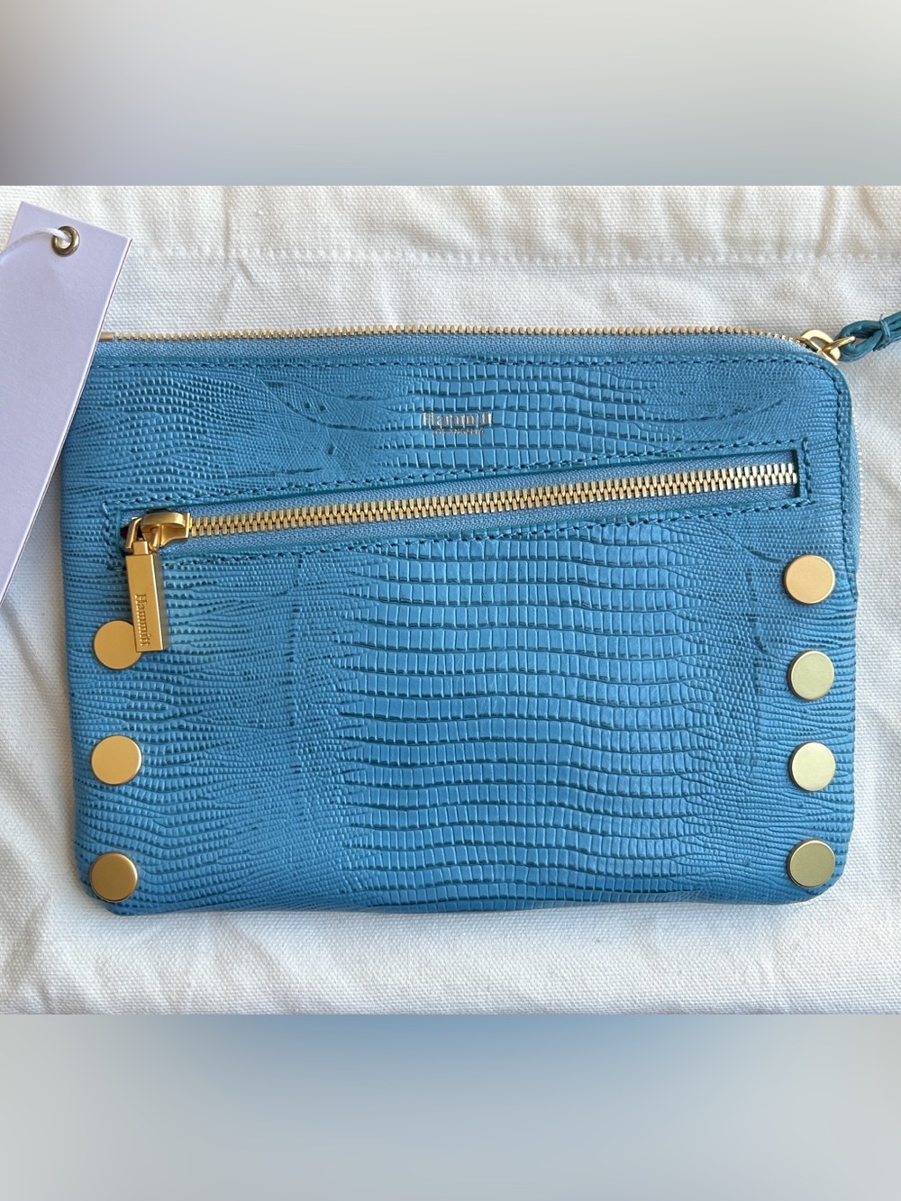 HAMMITT Nash Clutch Alligator Textured  Leather (Blue Teacup)  NWT